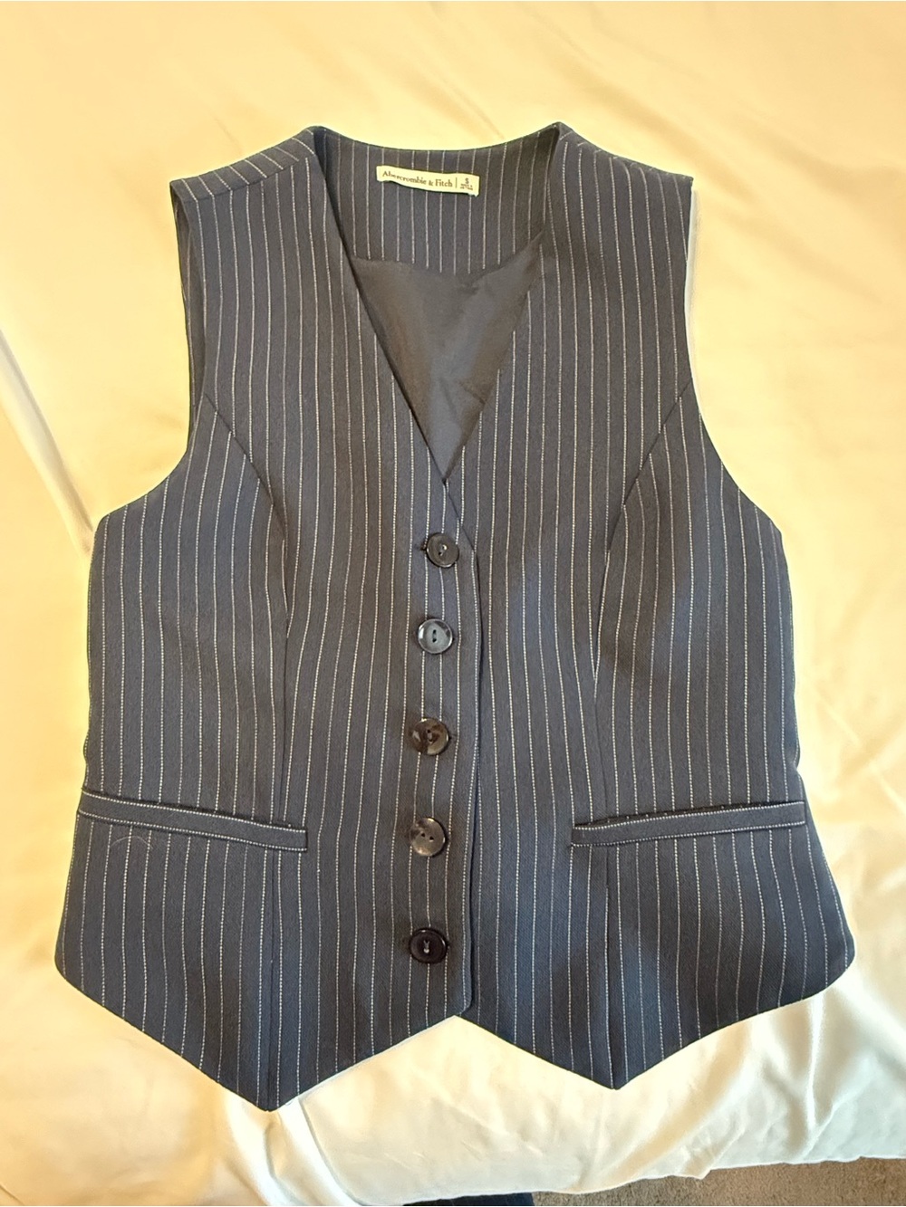 Abercrombie & Fitch Navy Pinstripe Vest and Wide-Leg Trousers - Picture 3 of 13